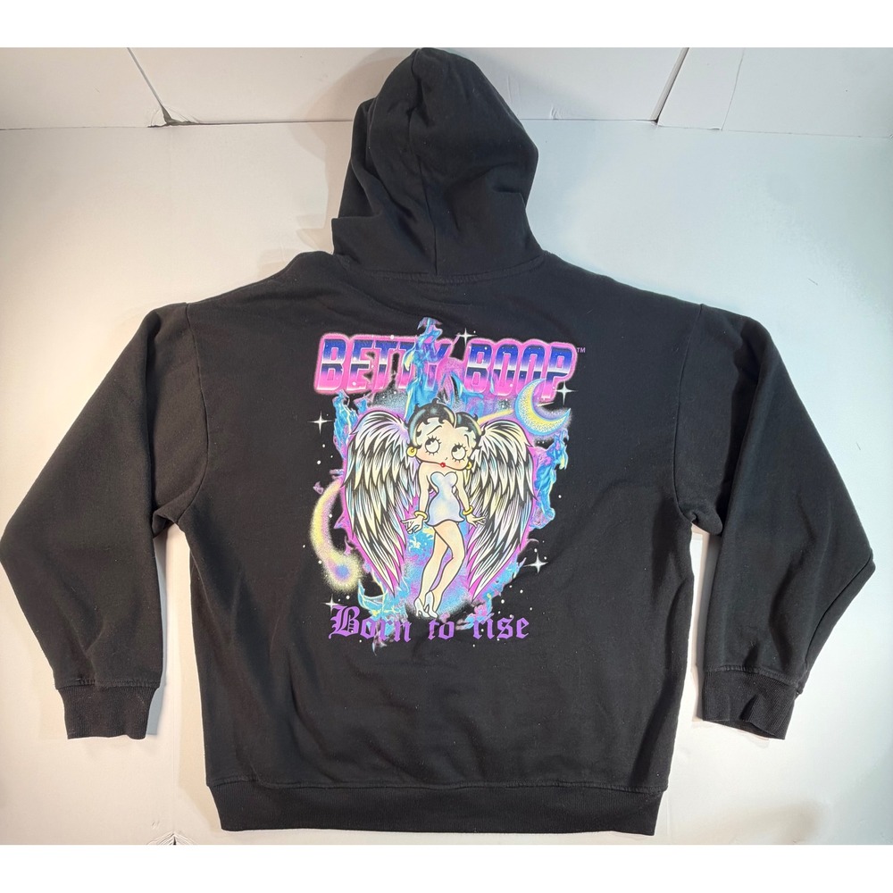 Betty Boop Born to Rise Angel Wings Graphic Hoodie Black 3X Fleischer Studio